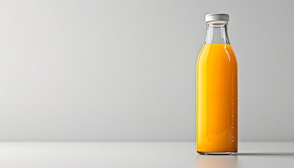 Poster - Glass Bottle Filled with Orange Juice on White Background