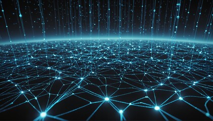 Futuristic AI and binary network systems, cyber intelligence and global computing networks