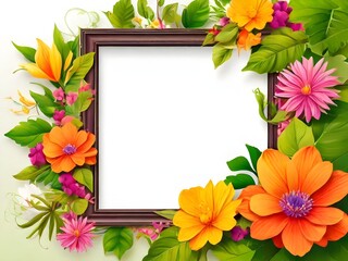 Wall Mural - Default Picture frame with summer nature elements including