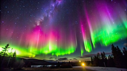 Wall Mural - vibrant display of colorful aurora lights in the night sky, aurora, northern lights, celestial pheno