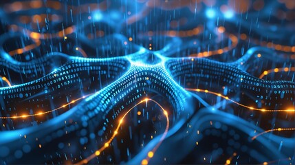 Futuristic AI and binary network systems, cyber intelligence and global computing networks