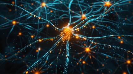 Futuristic AI and binary network systems, cyber intelligence and global computing networks
