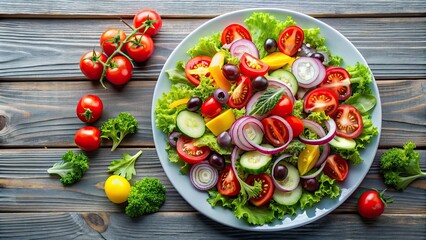 Poster - Fresh and colorful vegetable salad on a plate , salad, vegetables, healthy, diet, food, green, vegetarian, meal, nutrition