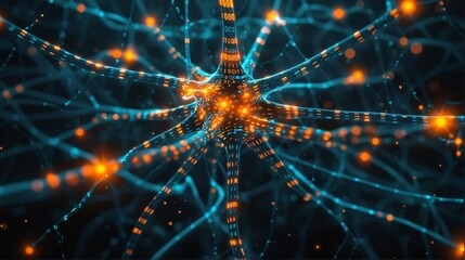 Futuristic AI and binary network systems, cyber intelligence and global computing networks