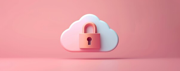 Wall Mural - abstract representation of cloud with padlock, internet safety, cloud data security