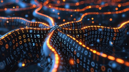 Futuristic AI and binary network systems, cyber intelligence and global computing networks