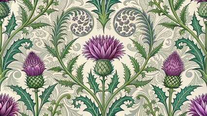 Canvas Print - A unique Scottish thistle paisley pattern design, Scotland, thistle, Scottish, paisley, pattern, floral, design