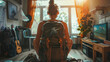 © wasan - Female backpacker organizing her travel items and packing her backpack in a bright, sunny room