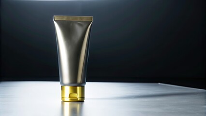 Poster - Golden tube cream on black desk with black background, beauty, skincare, cosmetics, luxury, elegant, stylish