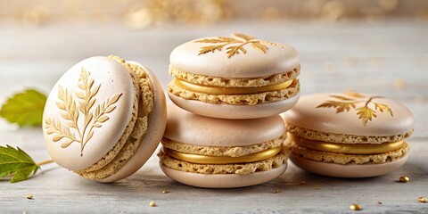 Poster - Elegant French macarons with luxurious gold leaf decoration , French, macarons, dessert, elegant, gold leaf, luxury