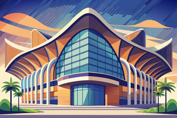 Wall Mural - Futuristic Architecture Outdoor Exterior of Curved Building.