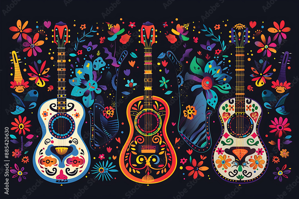 Cartoon Mexican guitars, vector latin music instruments of mariachi ...