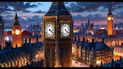 Wall Mural - view of a city in england anime style stunning aesthetic background