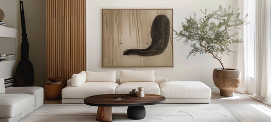 Aufkleber - minimal interior living room with artwork framed