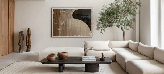 Aufkleber - minimal interior living room with artwork framed