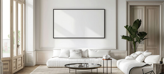 Aufkleber - minimal interior living room with artwork framed