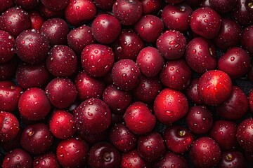 Poster - Top view of fresh red cherries.