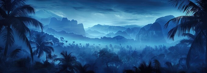 A blu mistic tropical jungle landscape.