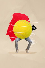 Poster - Creative 3d photo artwork graphics collage painting of tennis ball walking guy legs isolated drawing background