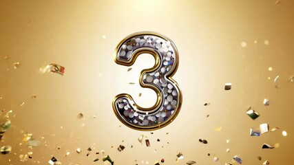 number three on a background of confetti. use for holidays, birthdays and anniversaries.