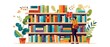 © Timaren - Illustration of a person reading a book in a colorful library with plants and bookshelves, emphasizing knowledge and relaxation.