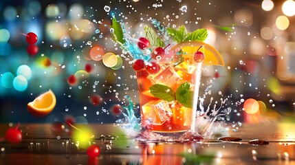 Canvas Print - Vibrant and Colorful Cocktail Explosion with Fruit and Bubbles