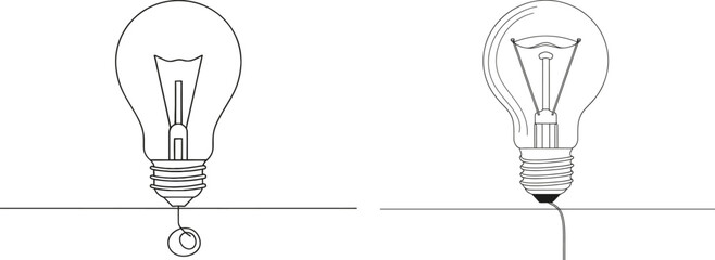 Fototapete - Continually drawn light bulb symbol on white background with a minimalist design.