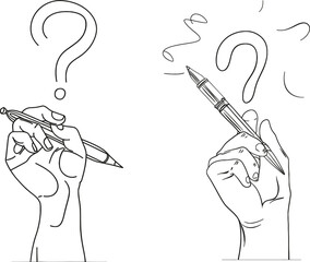 Poster - One line hand drawn question mark. Quiz and survey symbols, continuous linear graphic modern concept. Question mark typography, drawing monochrome line illustration.