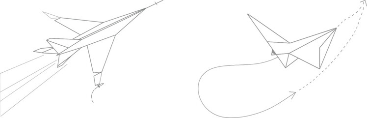 Poster - An isolated paper plane drawing style in a modern style, with continuous single lines of one color. This is a minimalism, hand-drawn style of art.