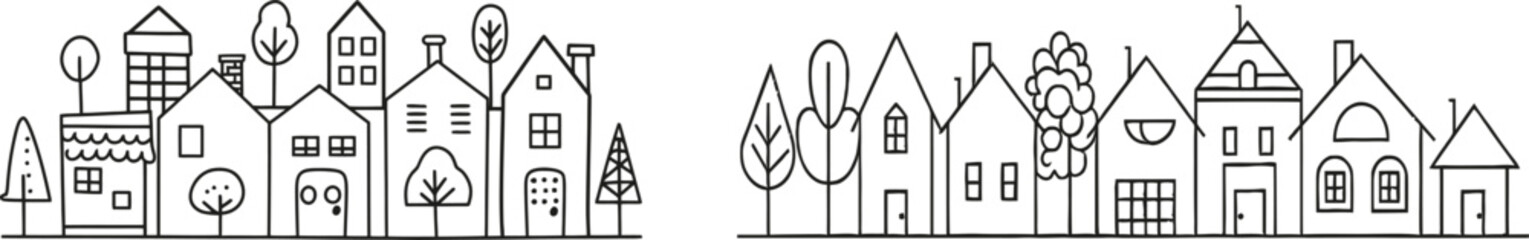 A cityscape, a house, and a residential building concept in one line.