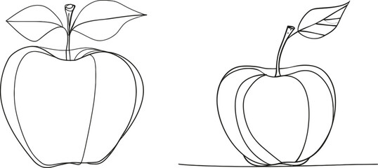 Aufkleber - Continually drawn apple in a modern style with a minimal linear sketch on a white background. Abstract illustration of a fruit made of one line.