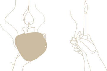 Poster - This drawing is continuous. A hand holds a candle that is burning.