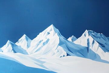 a painting of a mountain with blue ice and a blue sky