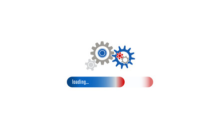 Wall Mural - blue red loading updates, software, download, upload concept vector with loading bar, gears. webpage