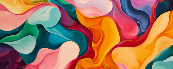 Wall Mural - Modern art mural wallpaper background featuring fluid, organic shapes and vibrant colors, creating a dynamic and energetic design.