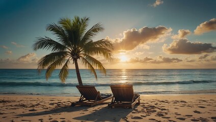 Relaxing tropical beach setting with a picturesque palm tre