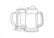 © nikvector - Two glasses of beer one line continuous. Line art glasses of beer. Hand drawn vector art.