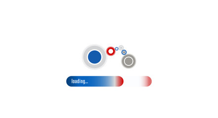 Wall Mural - blue red loading updates, software, download, upload concept vector with loading bar, gears. webpage