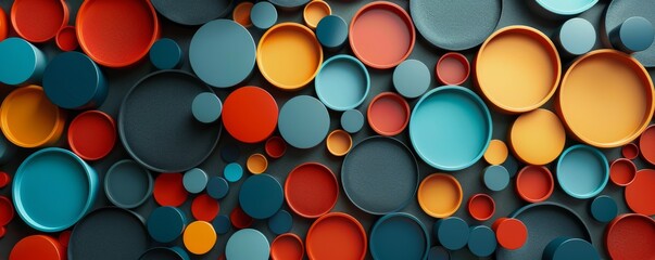 Fototapete - Colorful circles and shapes in a 3D rendered abstract background, vibrant and dynamic
