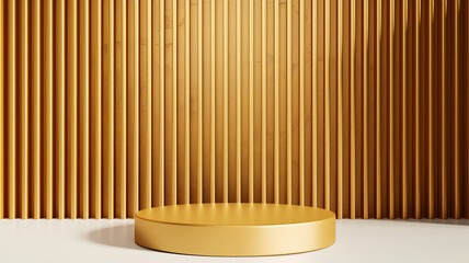 Canvas Print - 3D podium on a brushed brass background warm golden tones with fine linear texture 