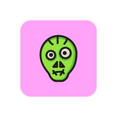 Sticker - Ugly face with sewn mouth line icon. Mouth shut, monster, horror. Halloween concept. Vector illustration can be used for topics like scary, masquerade, party