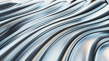 Poster - Abstract metal background with wavy patterns and metallic sheen silver and chrome tones 