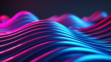 Sticker - Abstract neon lines forming waves on a dark background cyan and magenta spotlights accentuating the curves 