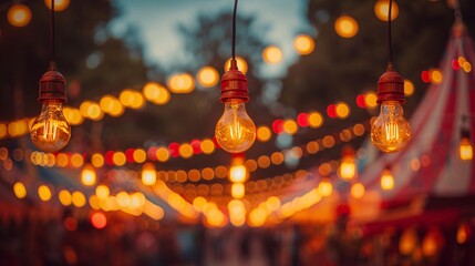 Wall Mural - Night festival with vintage bulbs.