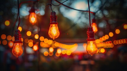 Wall Mural - Night festival with vintage bulbs.