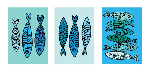 Poster - Poster with sardines. Cute set. Vector illustration. interior poster