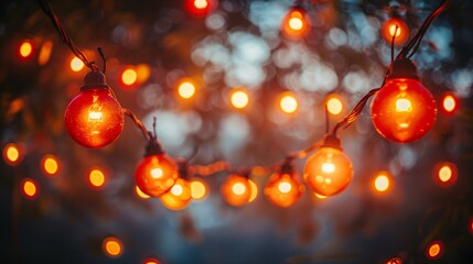 Wall Mural - Night festival with vintage bulbs.