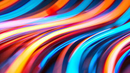 Sticker - Close up of neon lines forming abstract shapes on a dark background blue and orange spotlights adding contrast 