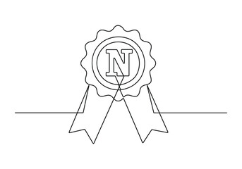 Wall Mural - Award badge continuous one line drawing. Isolated on white background vector illustration. Pro vector