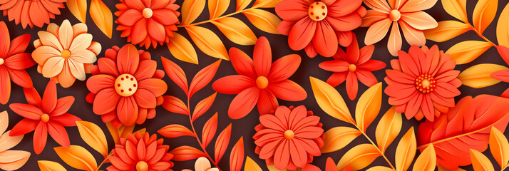 Canvas Print - Abstract Diwali background with floral patterns in orange and red lively and joyful 